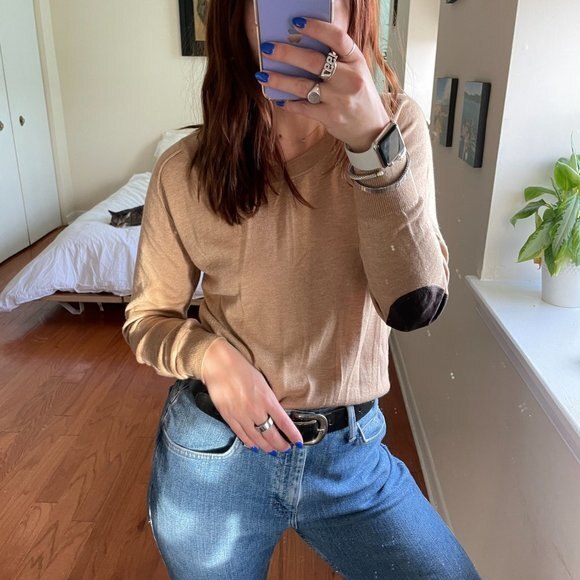 Joie Elbow Patch Scoop Neck Lightweight Sweater Brown XS - Picture 1 of 8